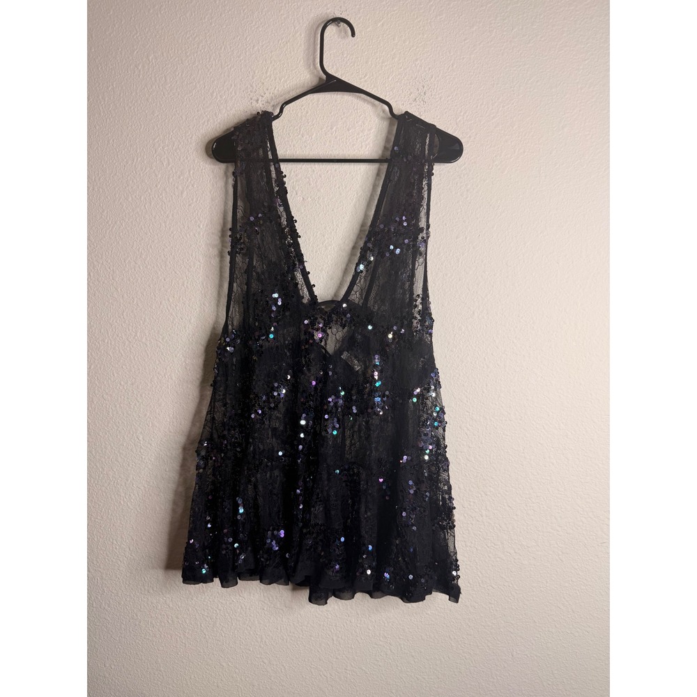 Intimately Free People Night Shimmer Sequin Lace Slip Dress Corset Babydoll S